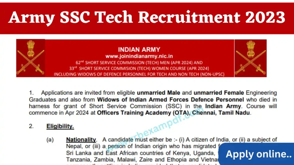 Army SSC Tech Recruitment 2023